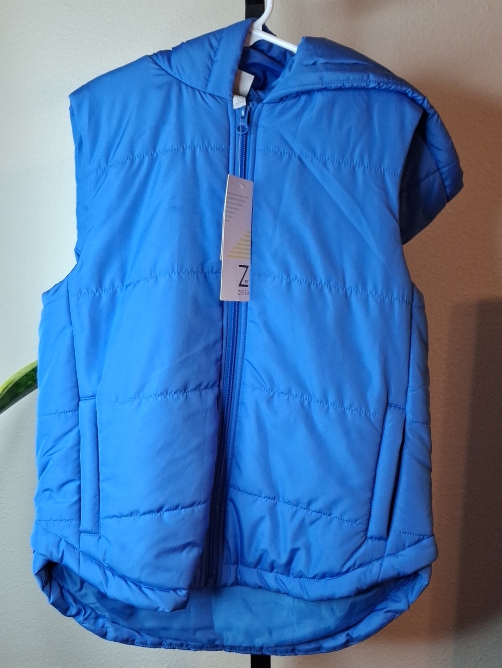 Zella Bright Blue Quilted Hooded Puffer Vest NWT